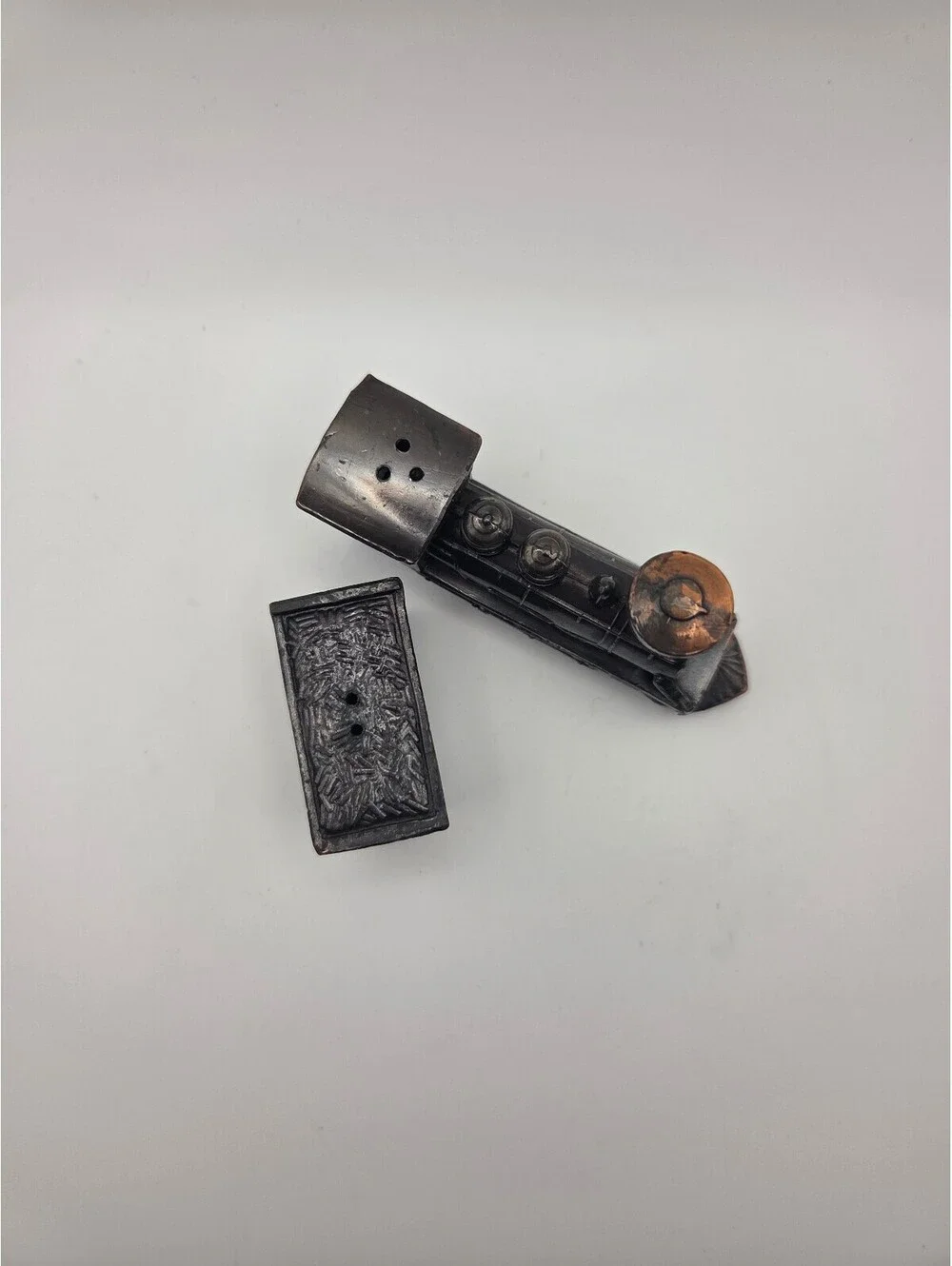 Cast Metal Locomotive & Coal Tender Car Salt &Pepper shakers Japan 1950's-1970's